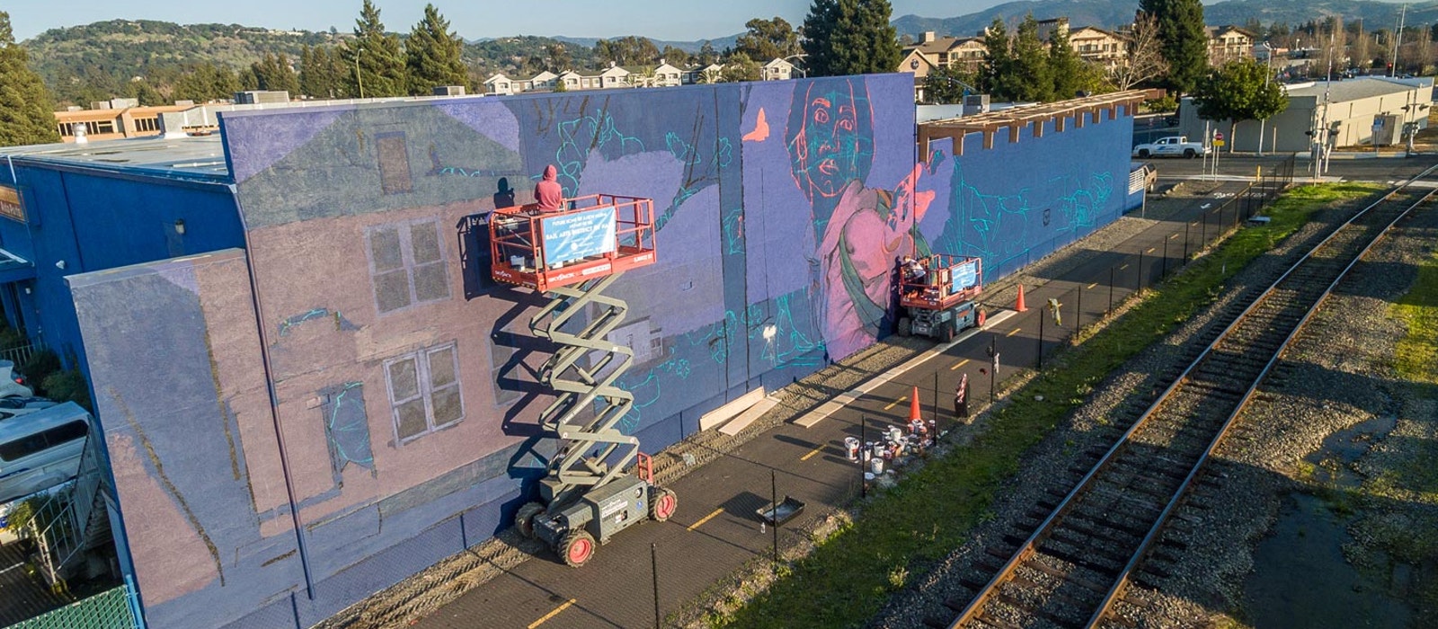 Napa arts district mural being painted.